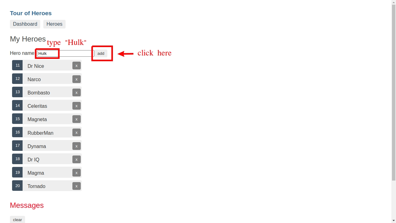 Adding a new hero with name 'Hulk'