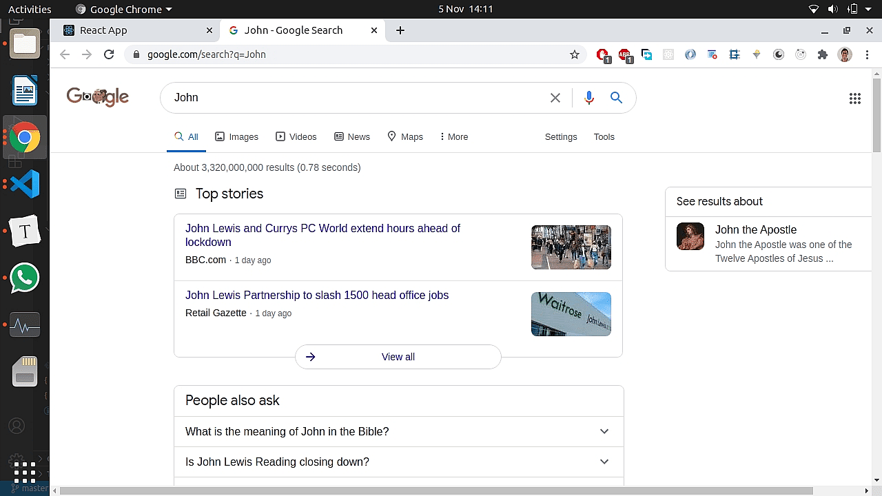 User is redirect to Google, which shows the proper search results.