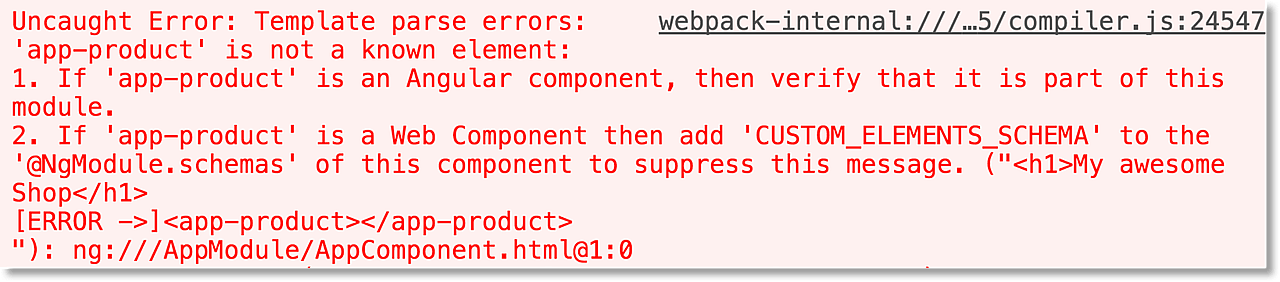 The template parse error message