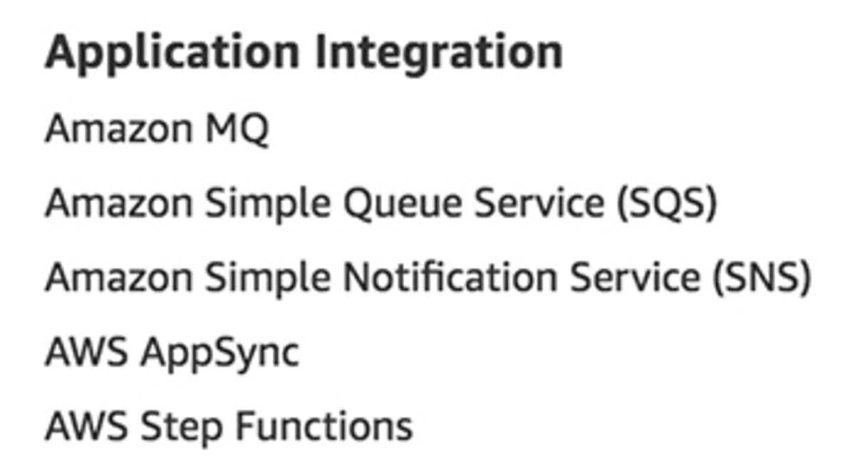 Application Integration services as listed on aws.amazon.com