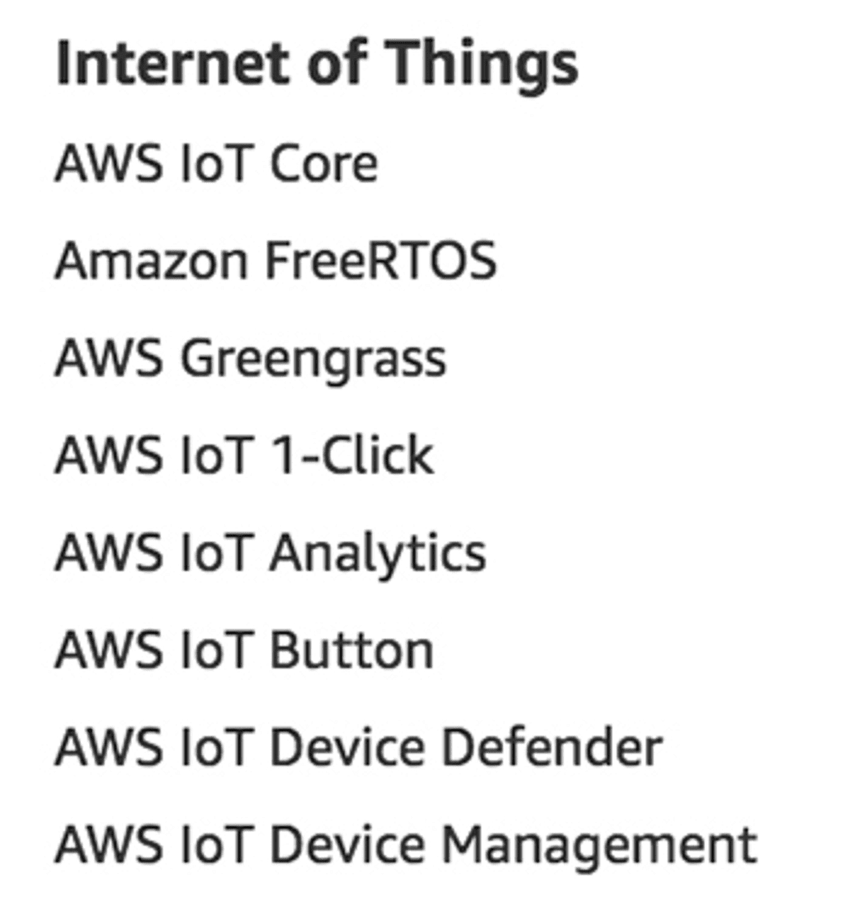 Internet of Things services as listed on aws.amazon.com
