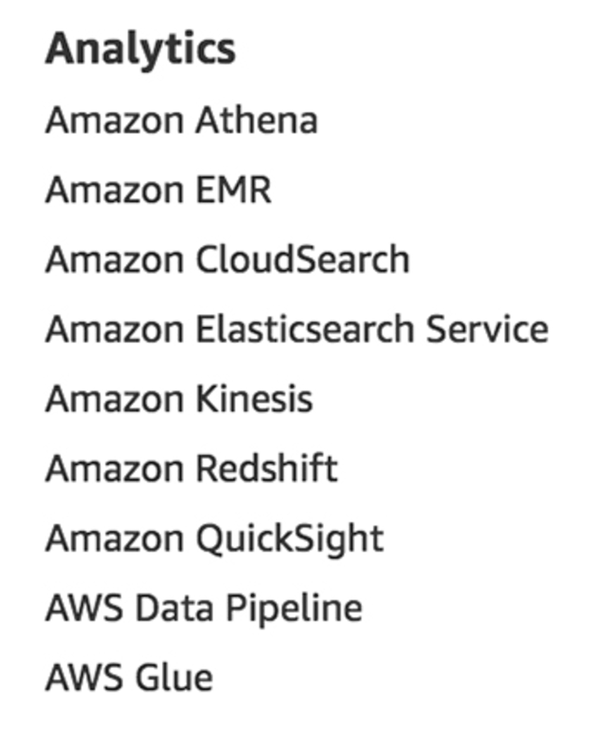 Analytics services as listed on aws.amazon.com