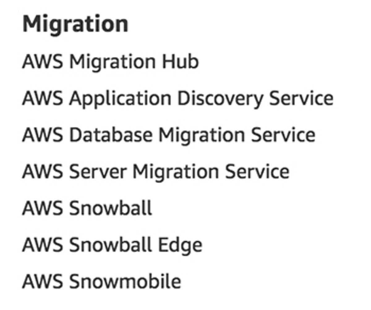Migration services as listed on aws.amazon.com