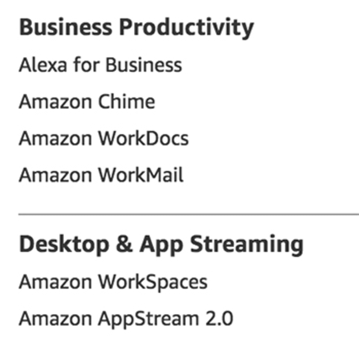 Business Services as listed on aws.amazon.com