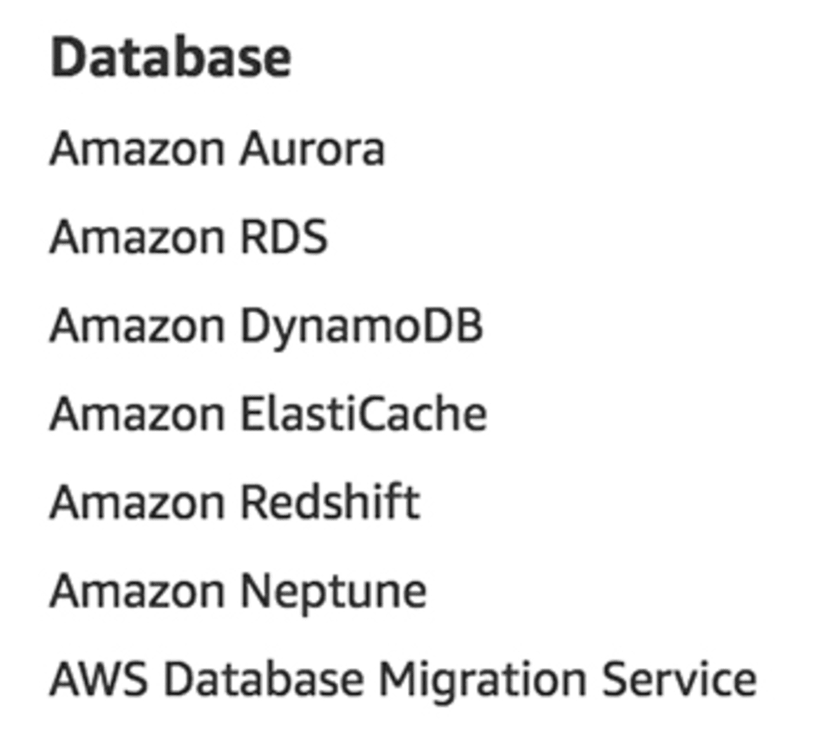 Database services as listed on aws.amazon.com