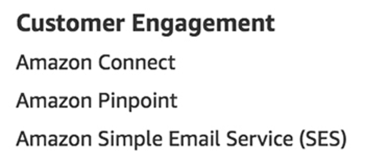 Customer Engagement services as listed on aws.amazon.com