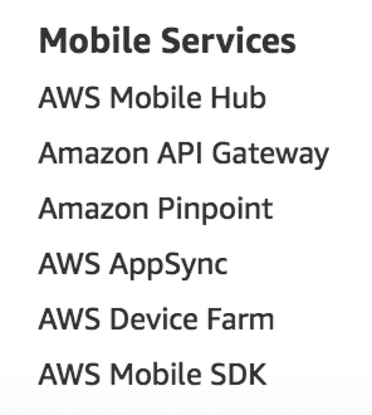 Mobile Services as listed on aws.amazon.com