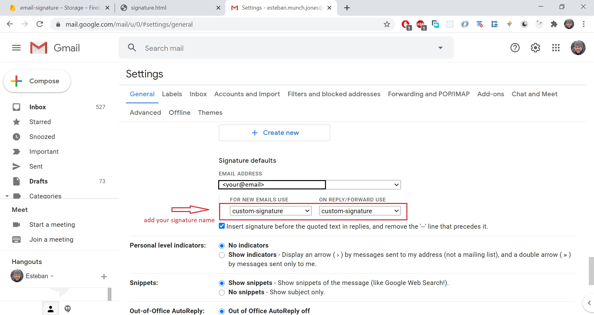 Make sure you select your new signature for outgoing emails