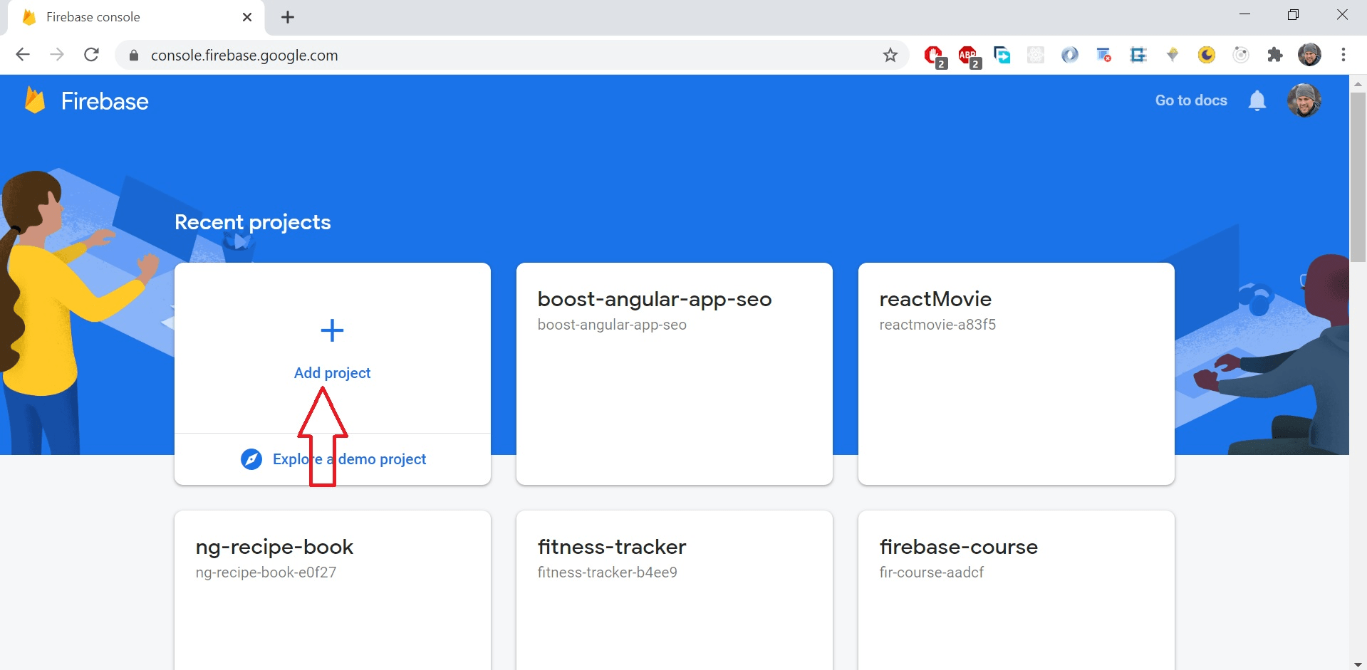 Create a new project on the Firebase website