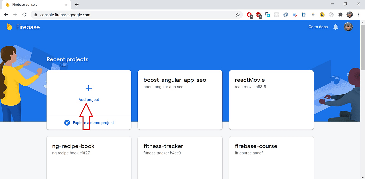 Create a new project on the Firebase website