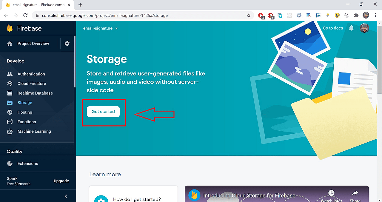 Go to the Storage area of the Firebase console