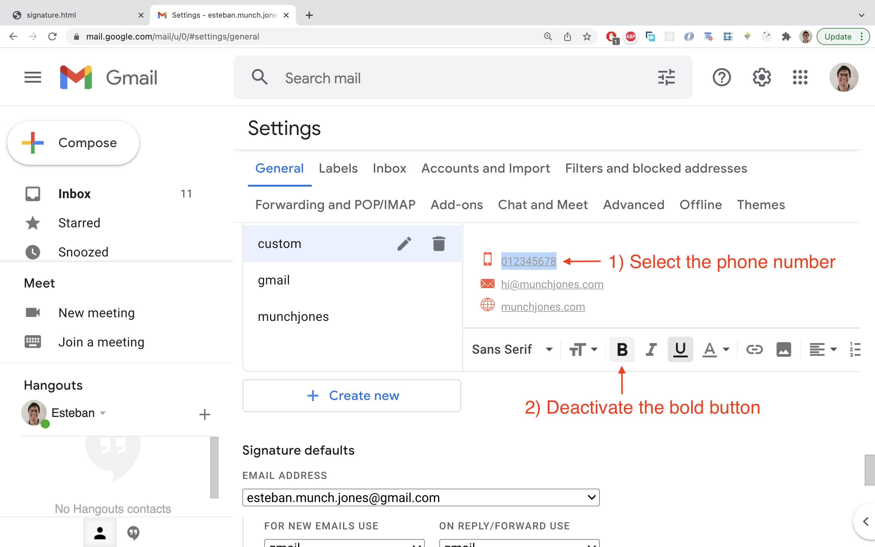 Tweak the look directly on the Gmail site
