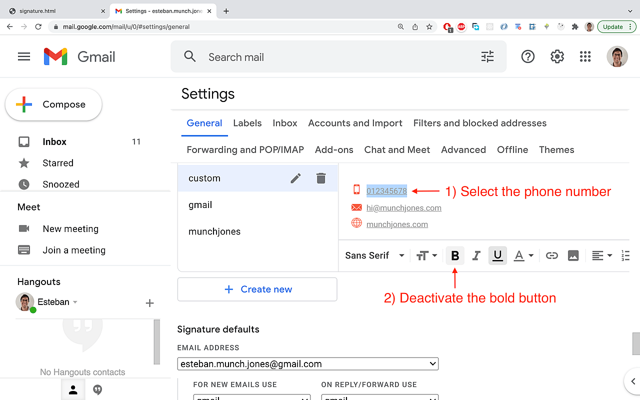 Tweak the look directly on the Gmail site