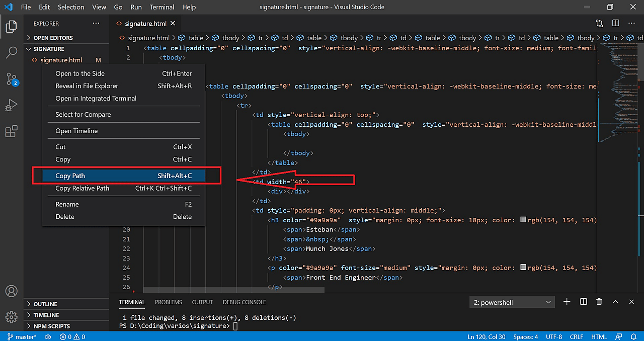 Right click on the file in VS Code and copy the path to the file