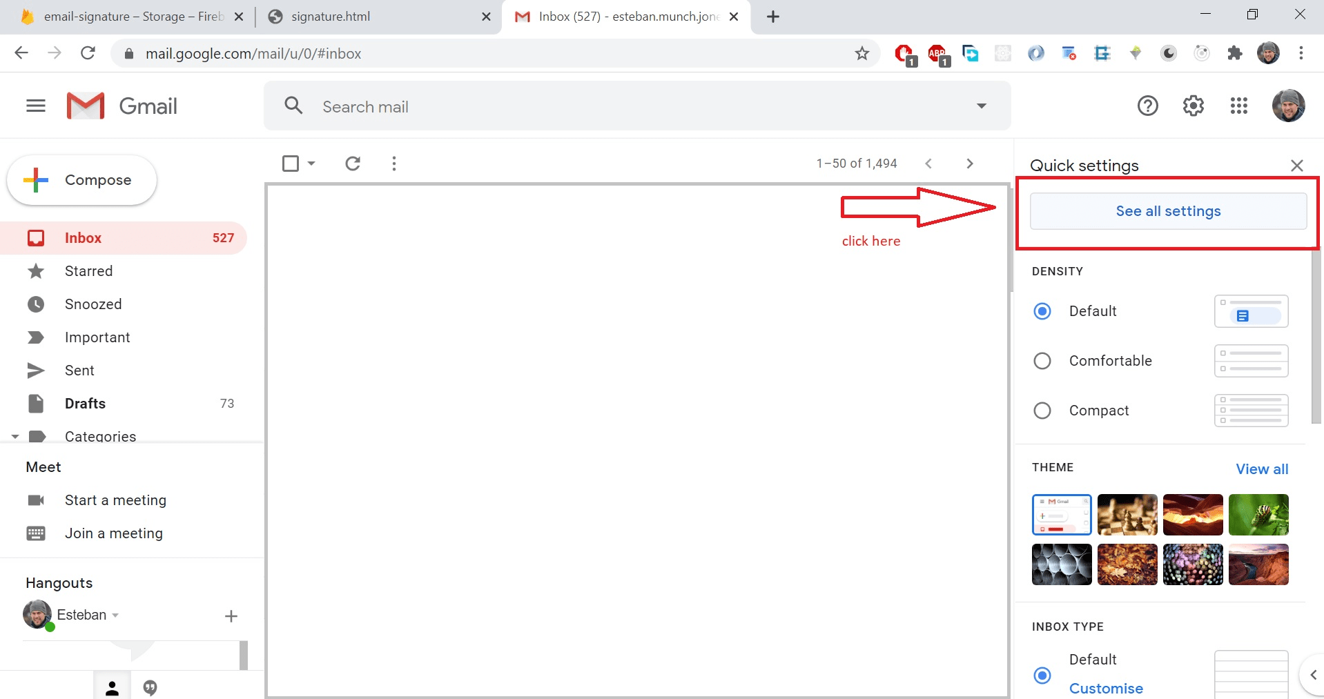 Click on See all Settings in the Gmail dashboard