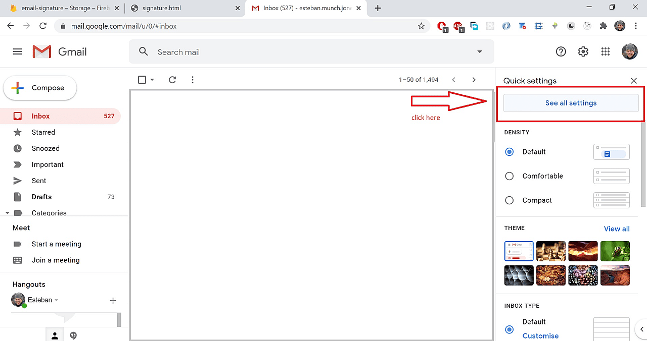 Click on See all Settings in the Gmail dashboard