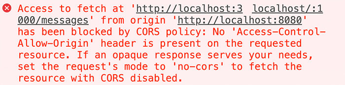 A typical CORS error message.