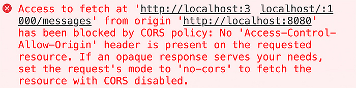 A typical CORS error message.