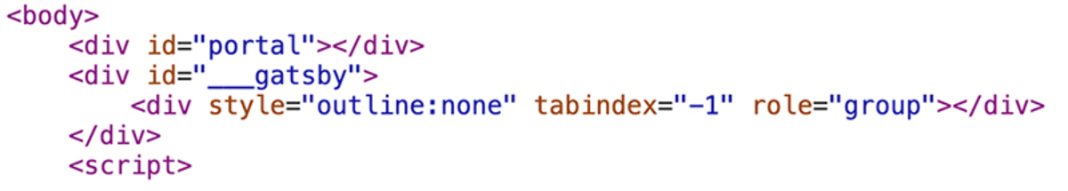 Not much there in a SPA HTML file - just some entry points and script imports.