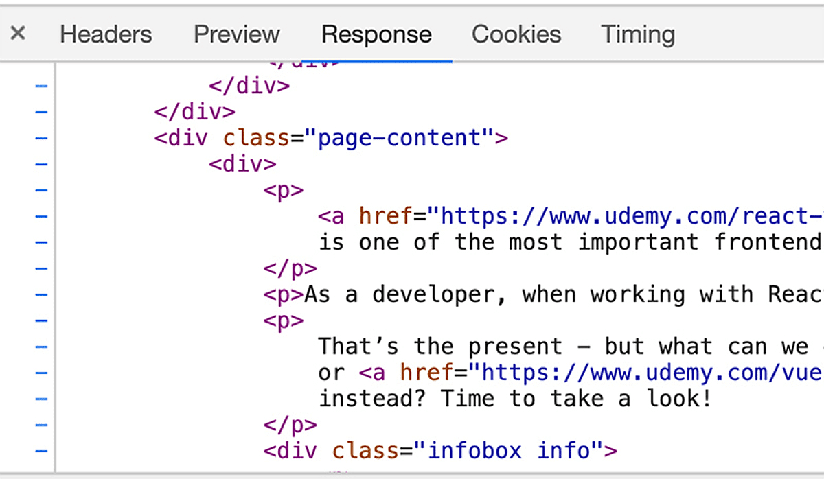 A server responds with HTML code if a website is requested.
