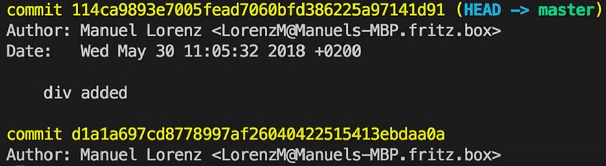 git log shows all commits of the current Branch