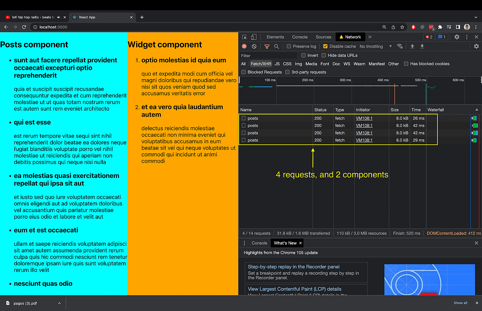 A screenshot showing the Network tab of the browser developer tools. Multiple HTTP requests can be found there.