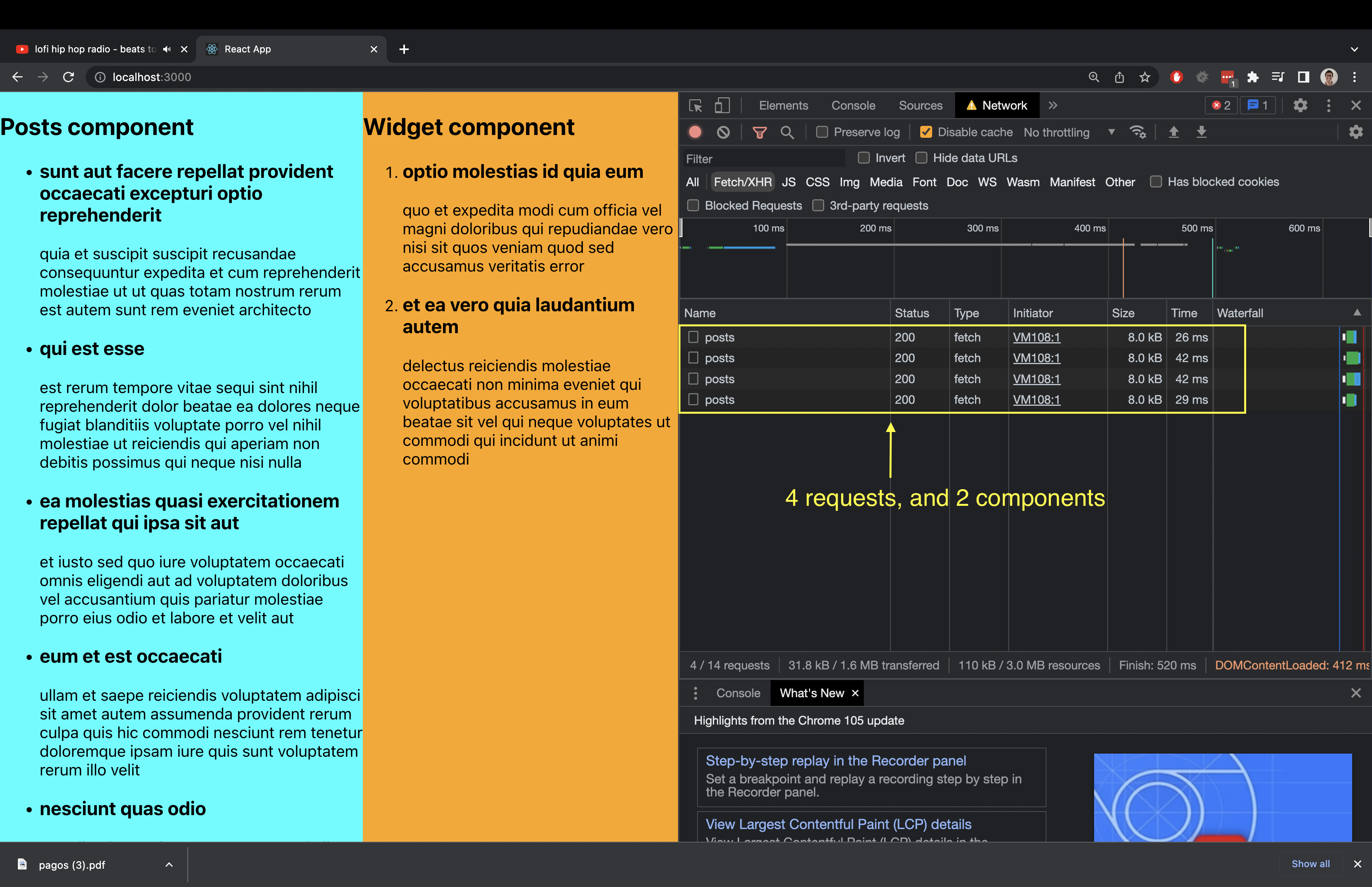 A screenshot showing the Network tab of the browser developer tools. Multiple HTTP requests can be found there.