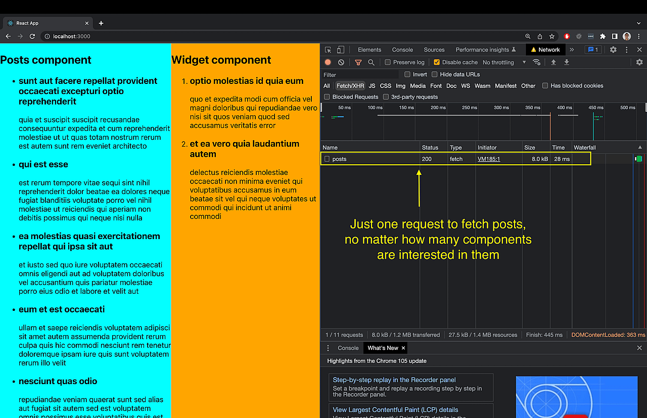 A screenshot showing the Network tab of the browser developer tools. Only one HTTP request can be found there.