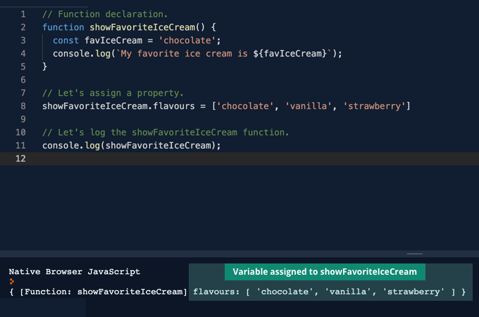 The function object contains the assigned property value.