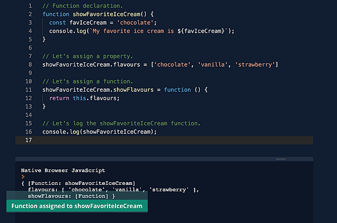 Just like before, the function object contains the assigned method.