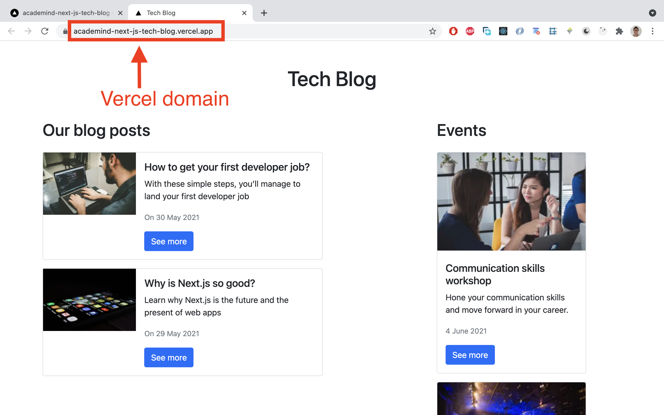 Vercel assigns a URL automatically - you can then use that to view your deployed Next.js site.