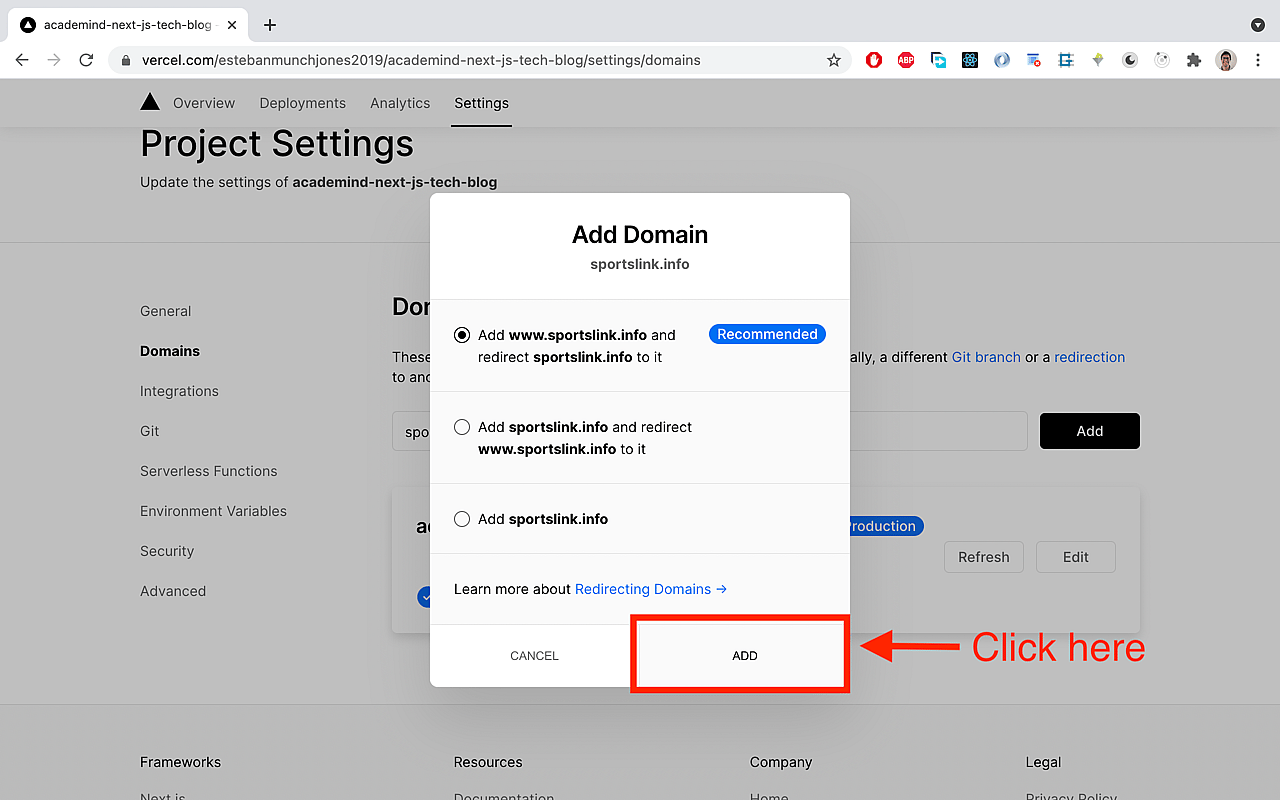 In the overlay, choose 'Add'.