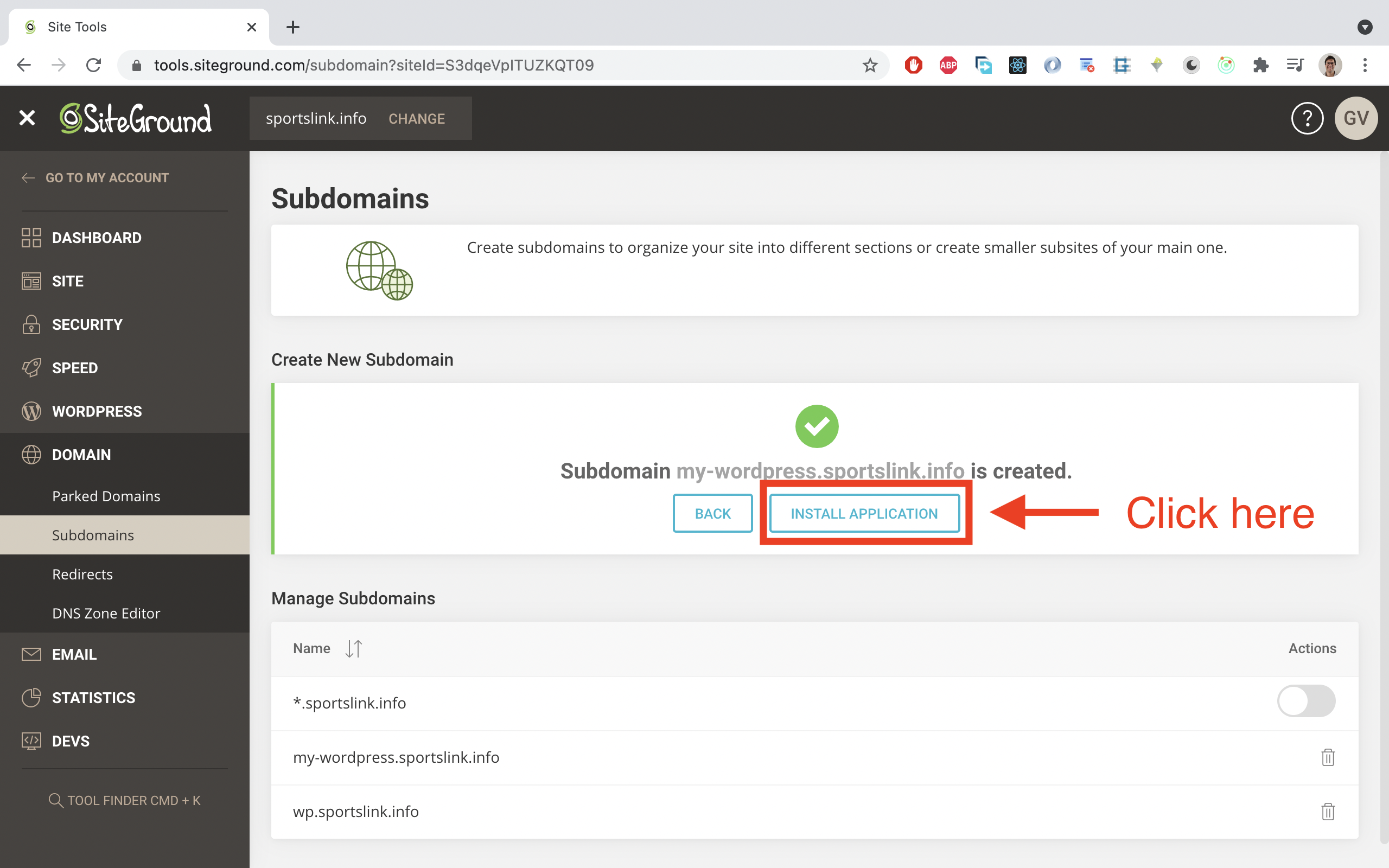 Click the 'Install application' button.