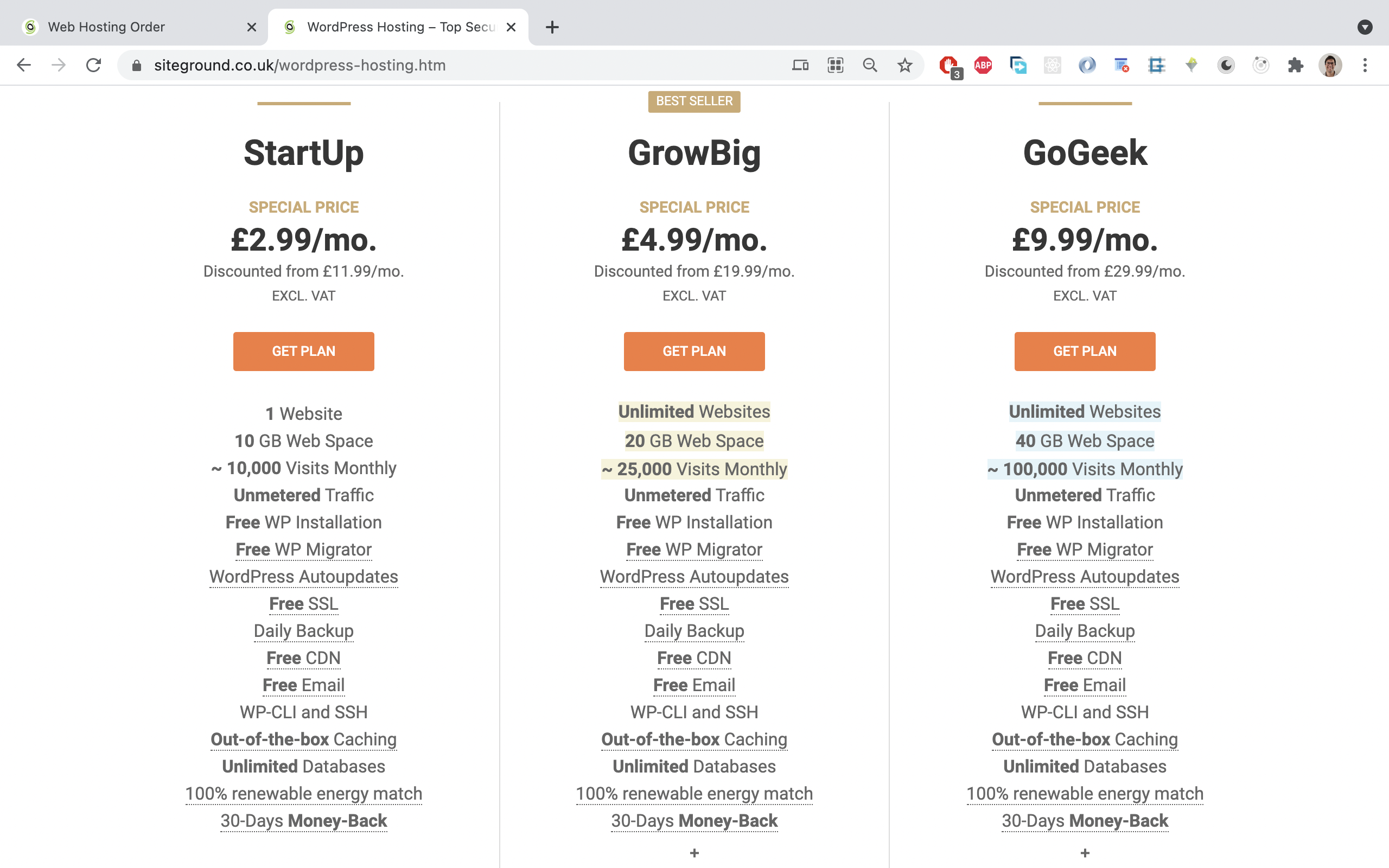 Different pricing options are showing up.