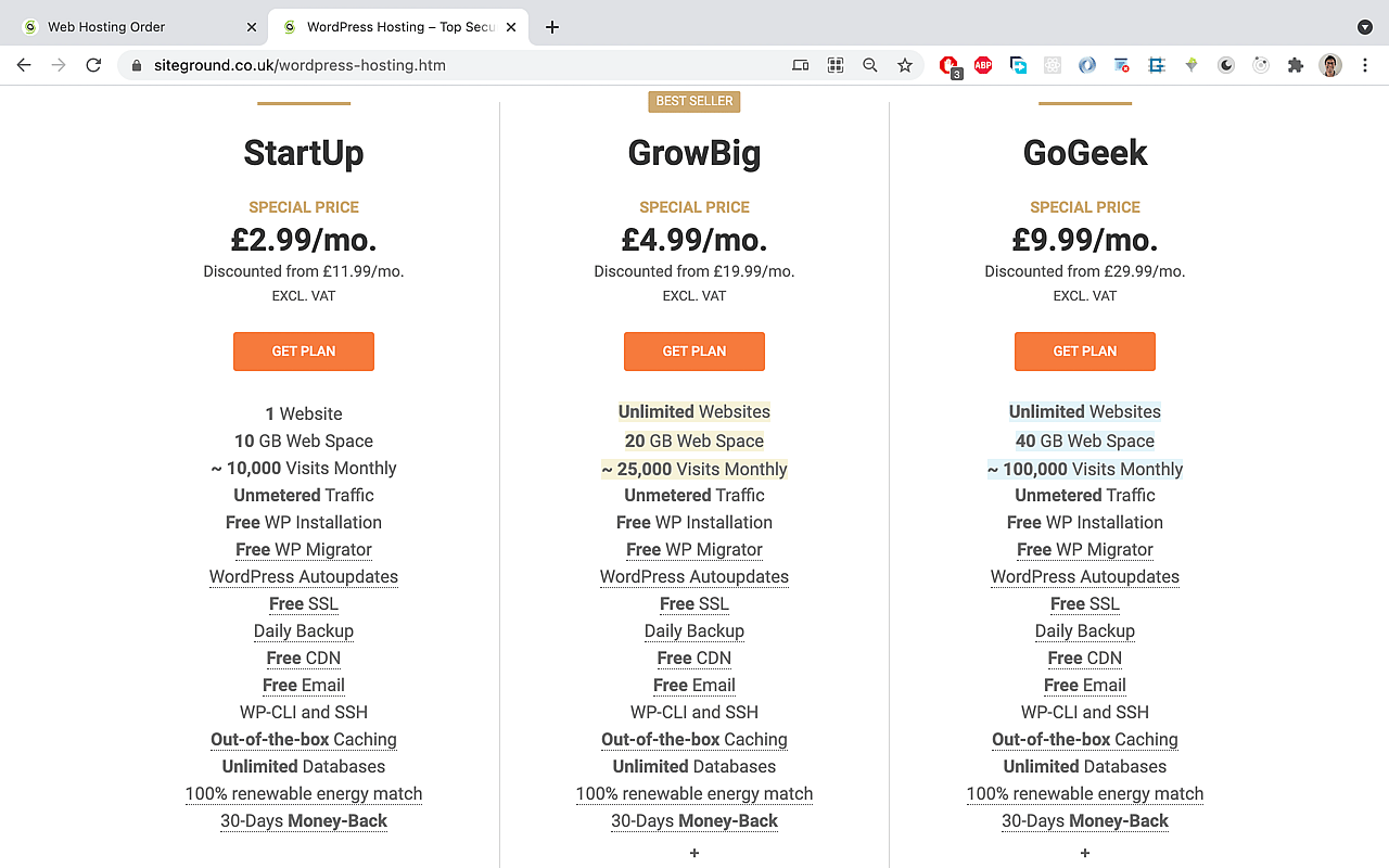 Different pricing options are showing up.