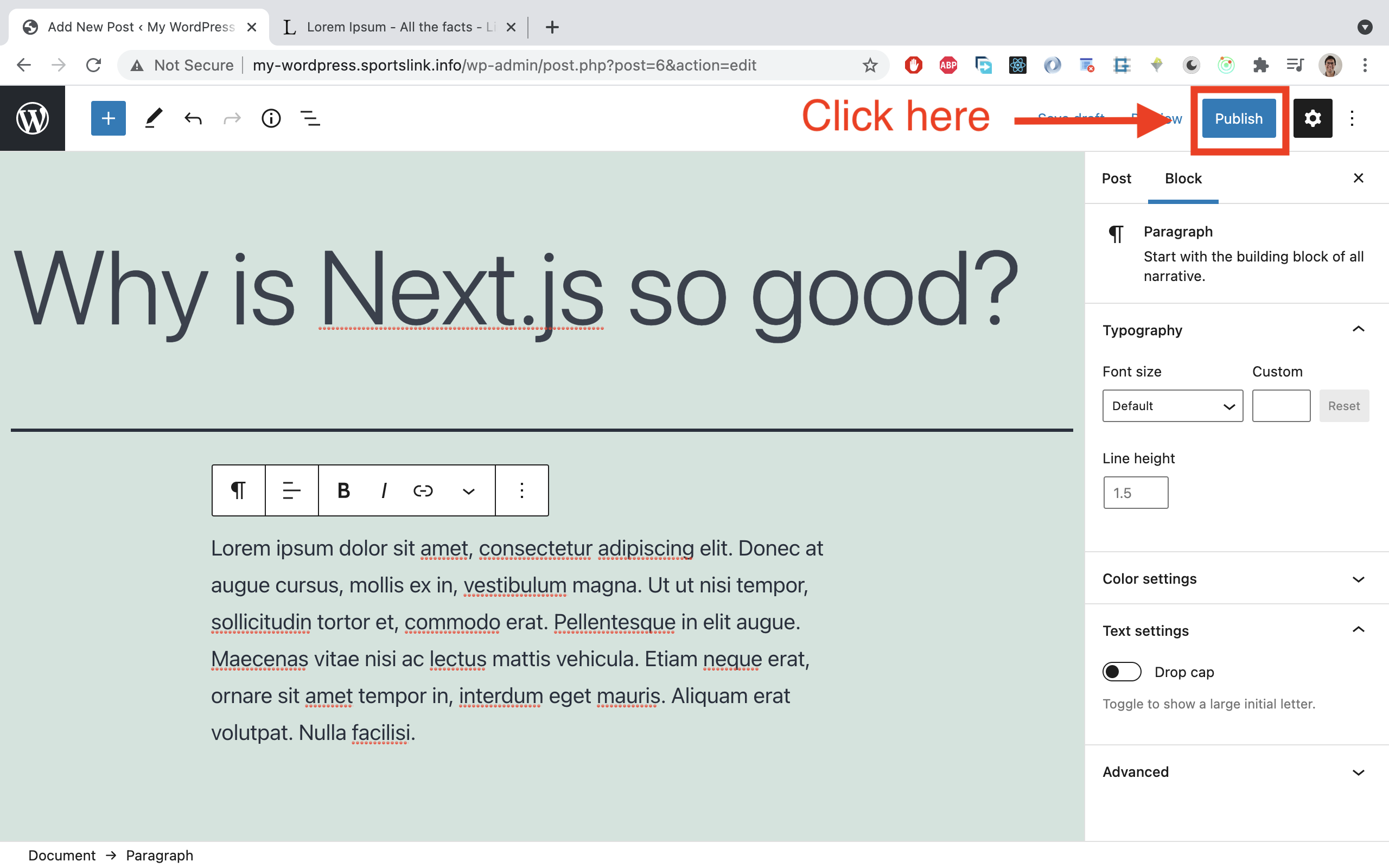 Once you're happy with the post, click 'Publish'.