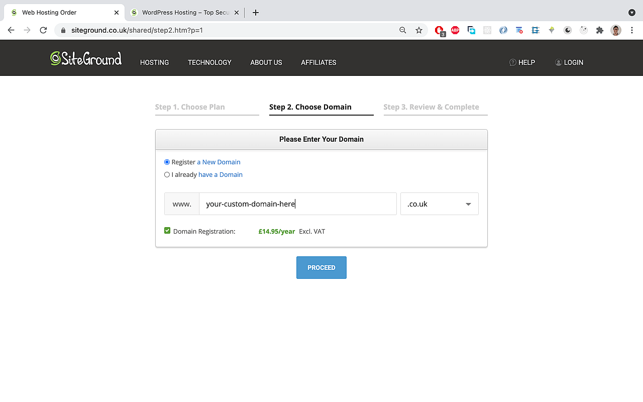 Choose your domain name during the checkout process.