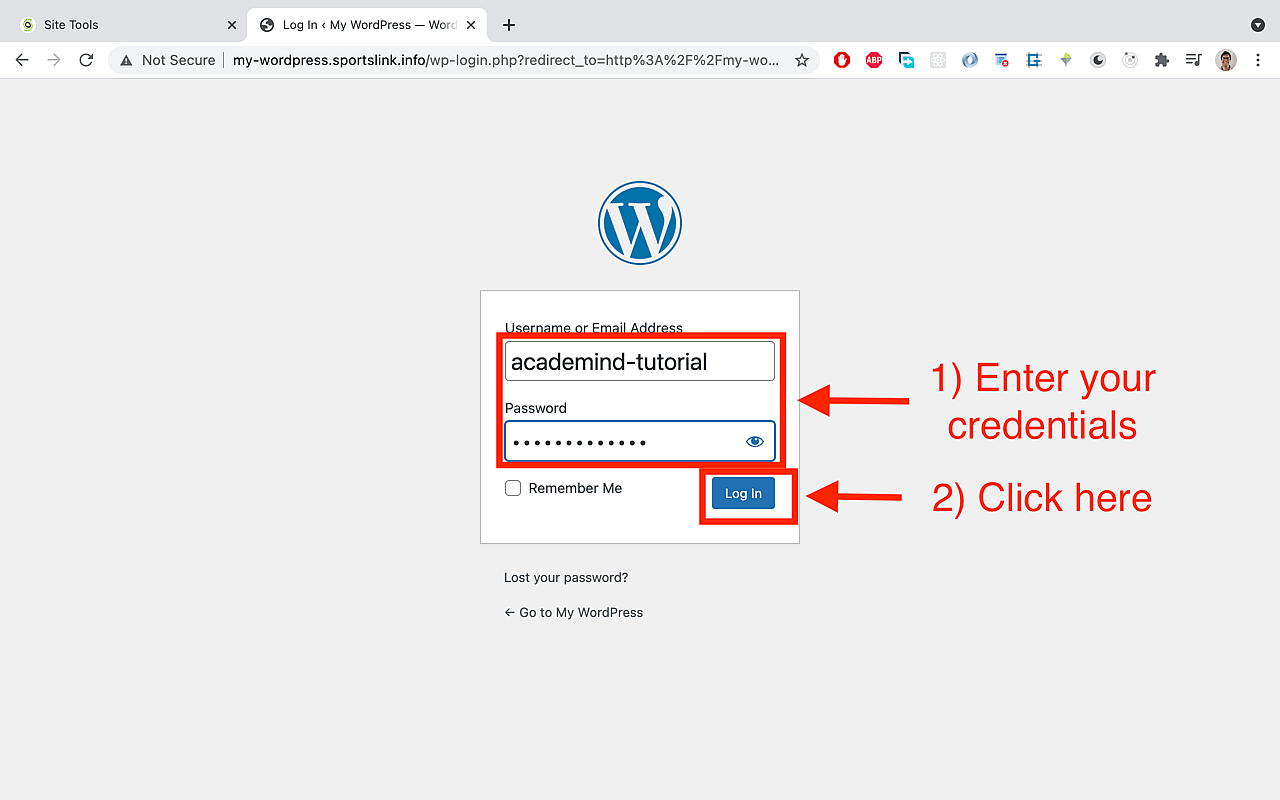 Log into your wordpress account with your wordpress credentials.