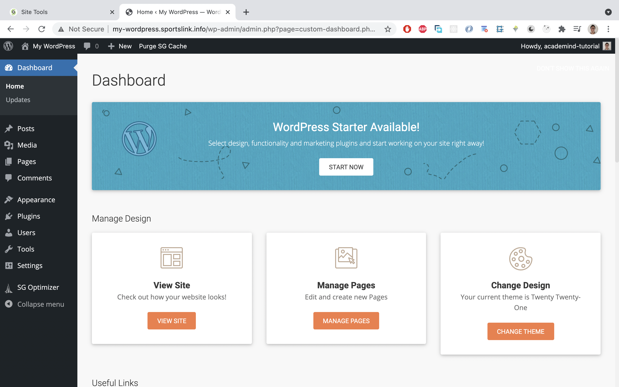 You should see your standard wordpress dashboard.