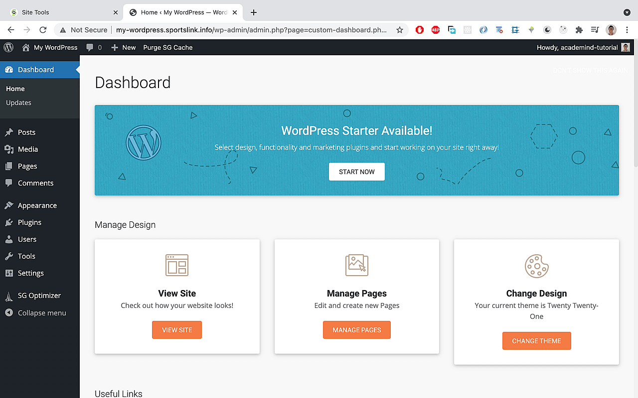 You should see your standard wordpress dashboard.