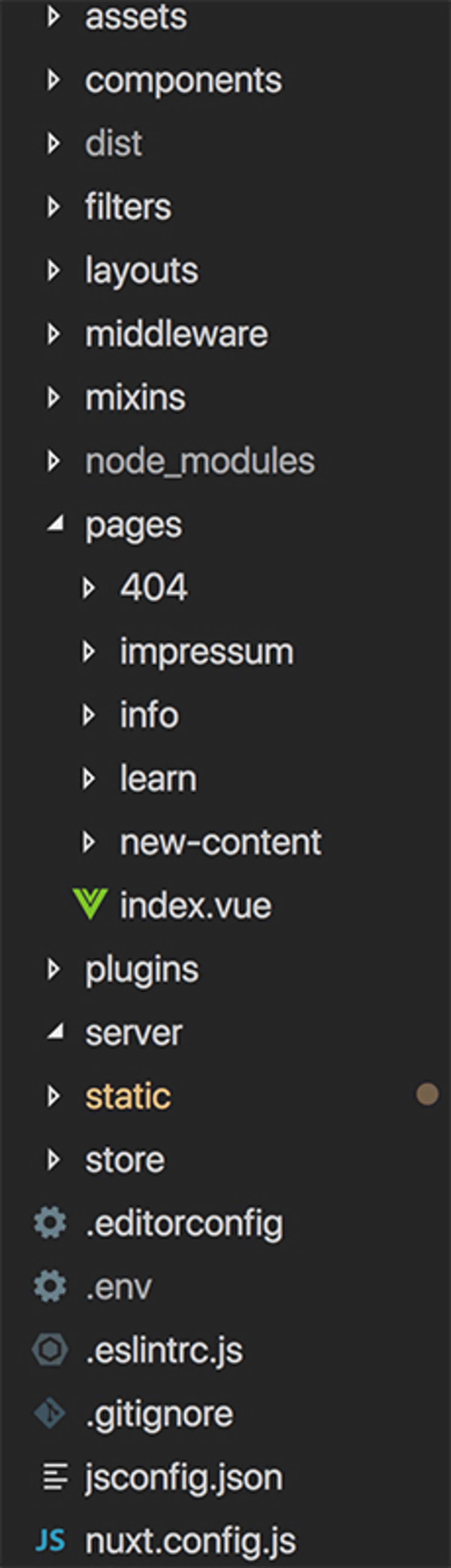 Nuxt.js uses many folders and files.