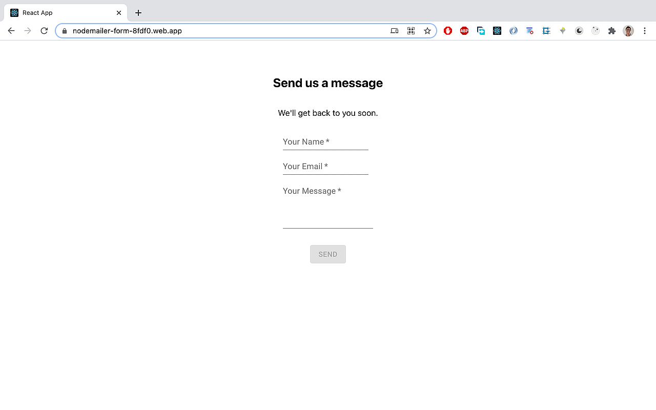 The finished form which includes a name, email and message field