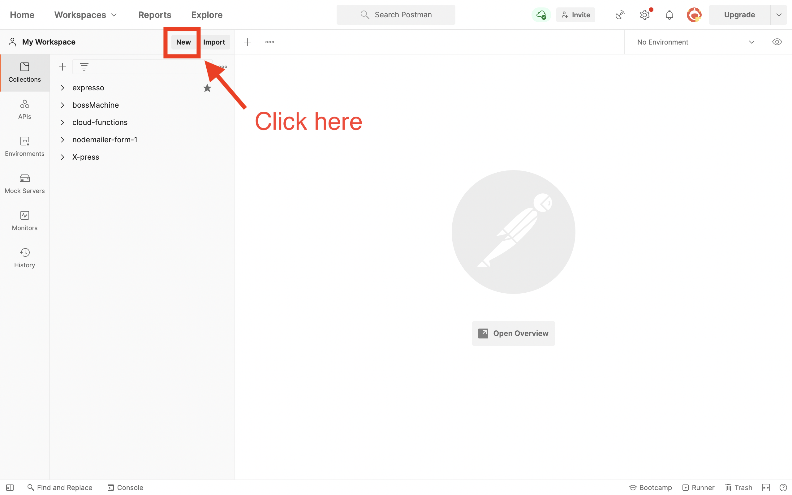 Inside your workspace, click on 'New'