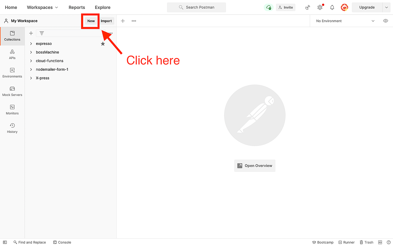 Inside your workspace, click on 'New'