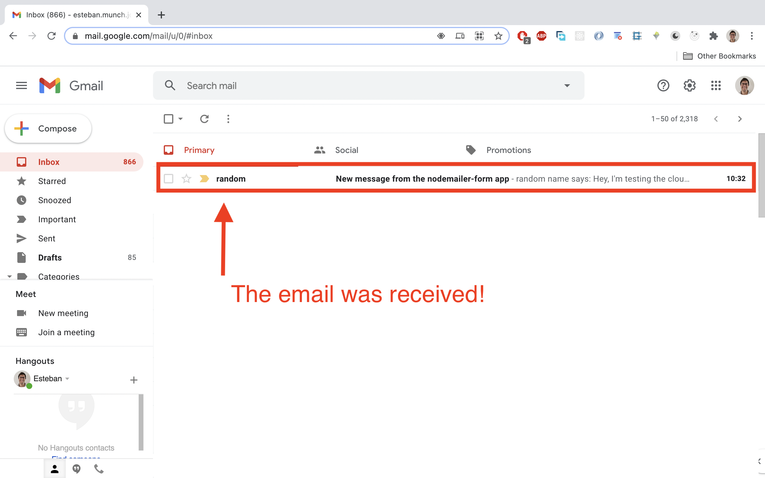 You should see your auto-generated email in your email inbox.