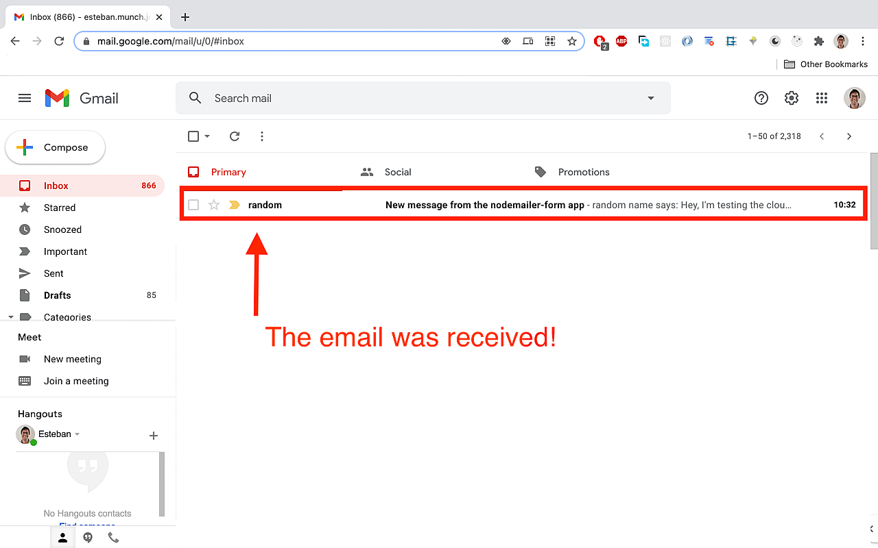 You should see your auto-generated email in your email inbox.