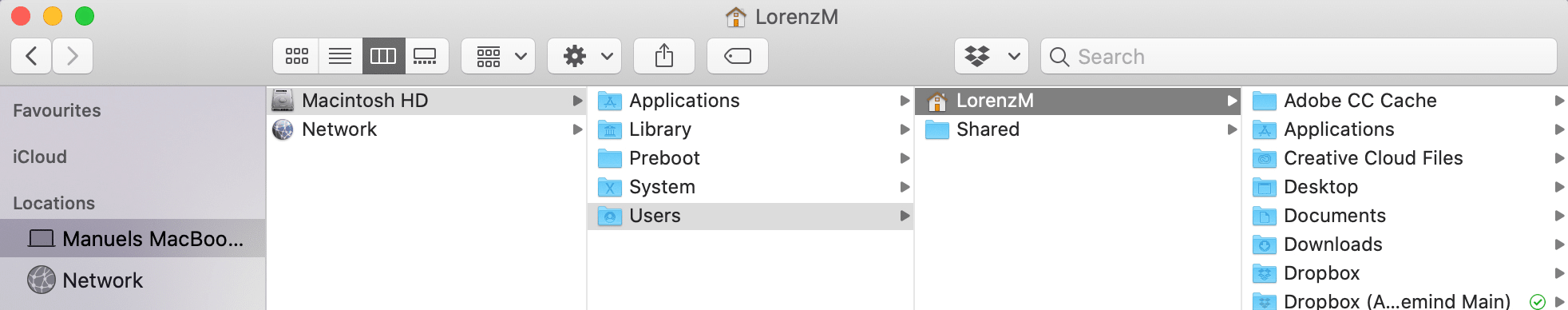 Select your device in locations on the Mac