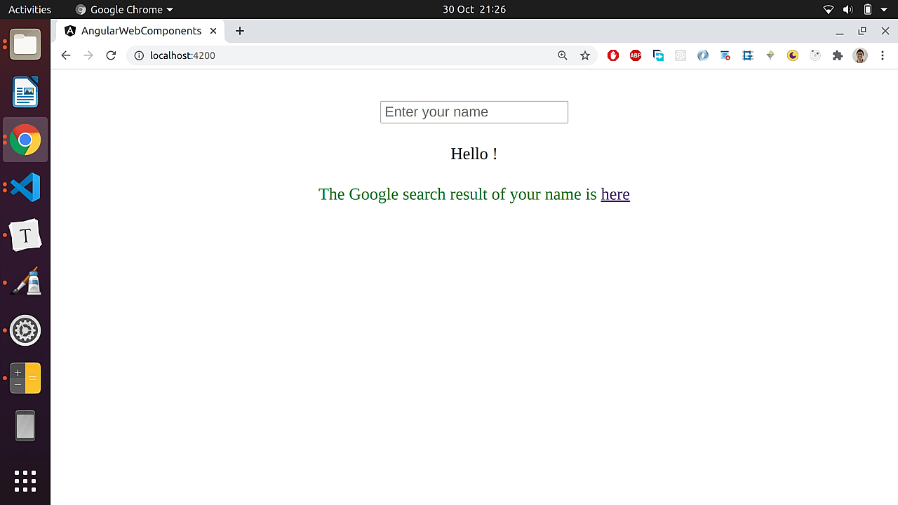 The final Angular app using our web component.
