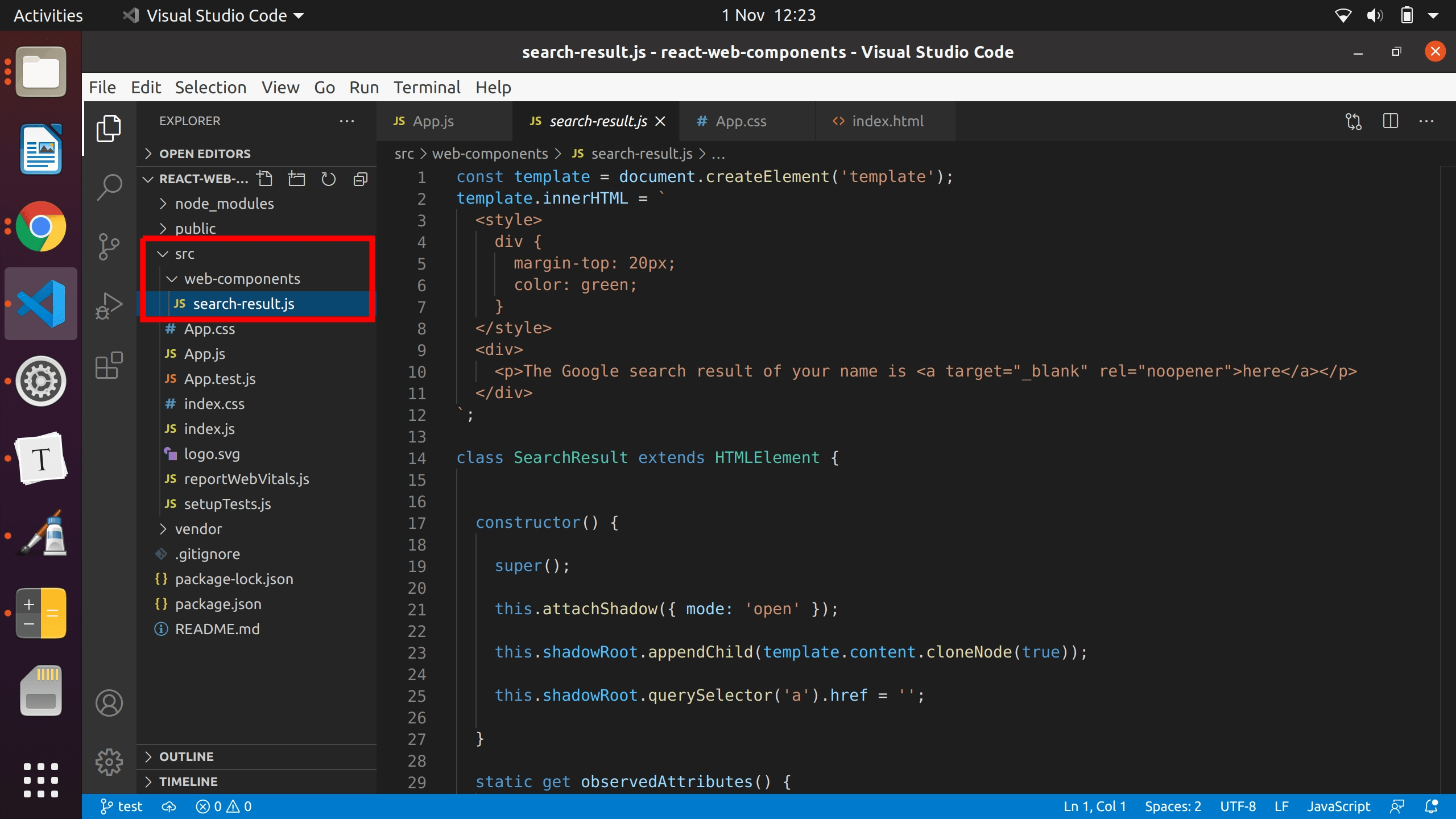 Add the web component file in src/web-components