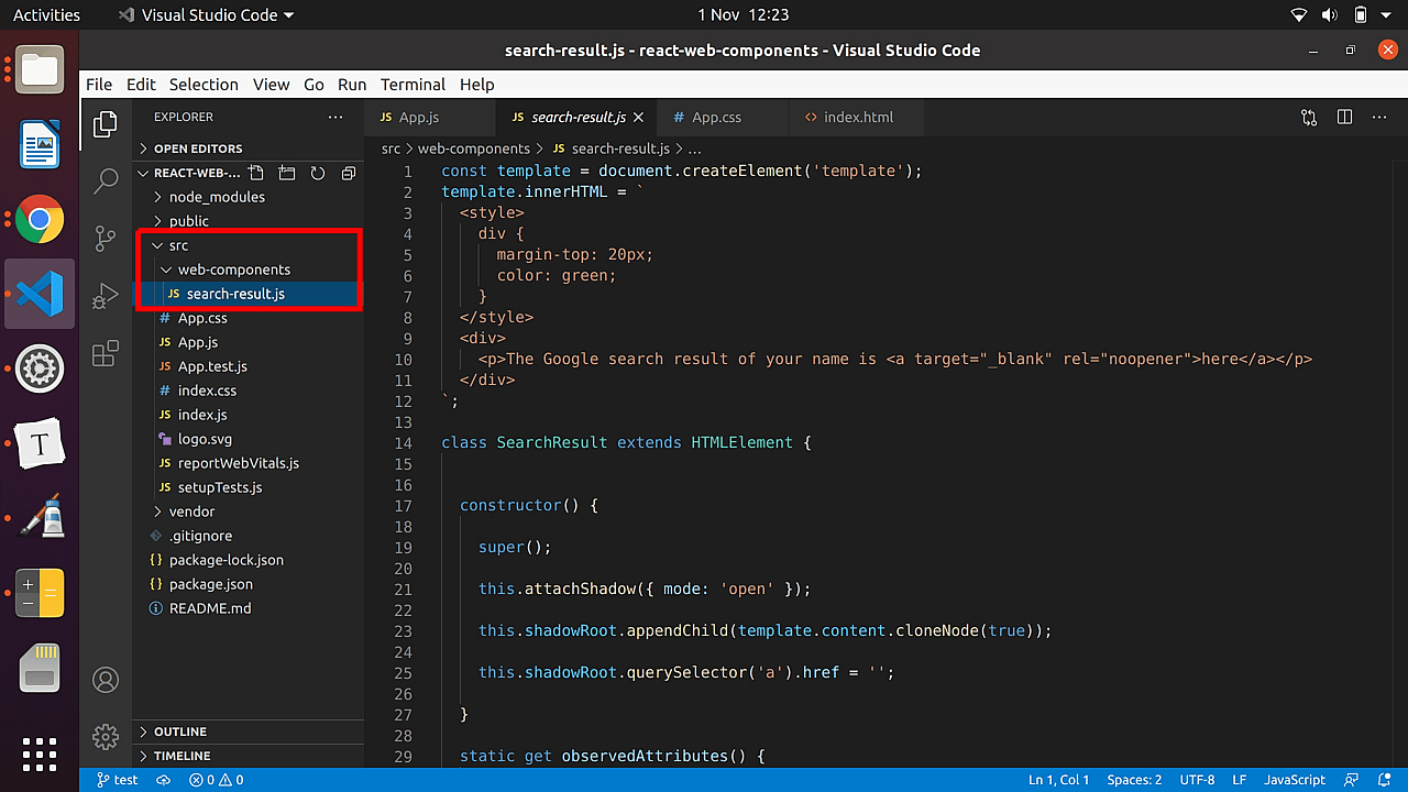 Add the web component file in src/web-components